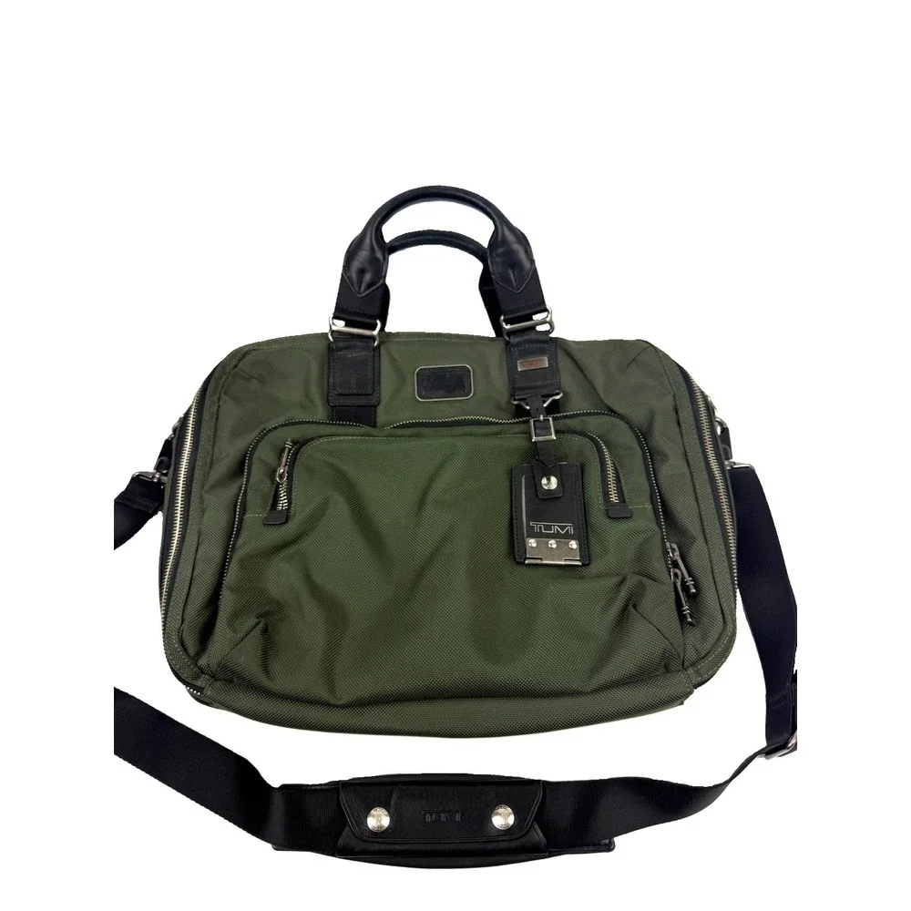TUMI Alpha Bravo Yuma Briefcase Olive Green Spruce Ballistic Nylon Computer Bag